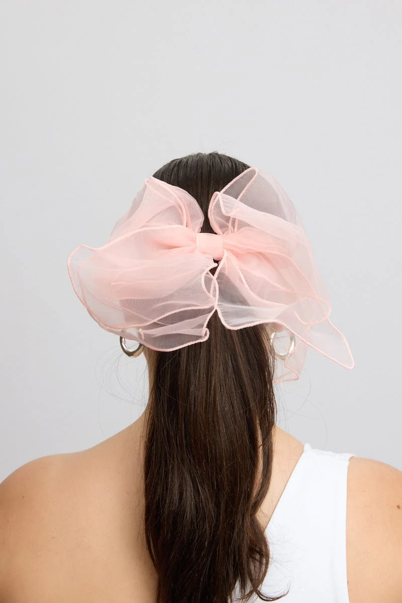 Pink Oversized Organza Bow Hair Clip