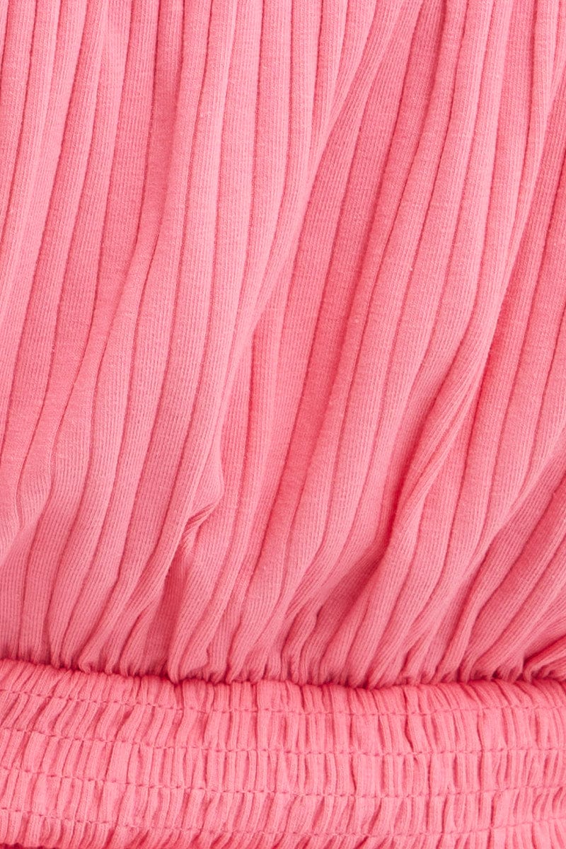 Pink Peasant Top Short Sleeve Shirred Jersey - Image 6