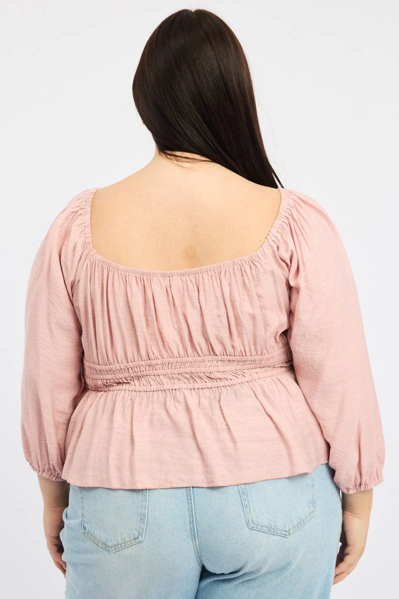 Pink Peplum Top Ruched Bust - Image 4