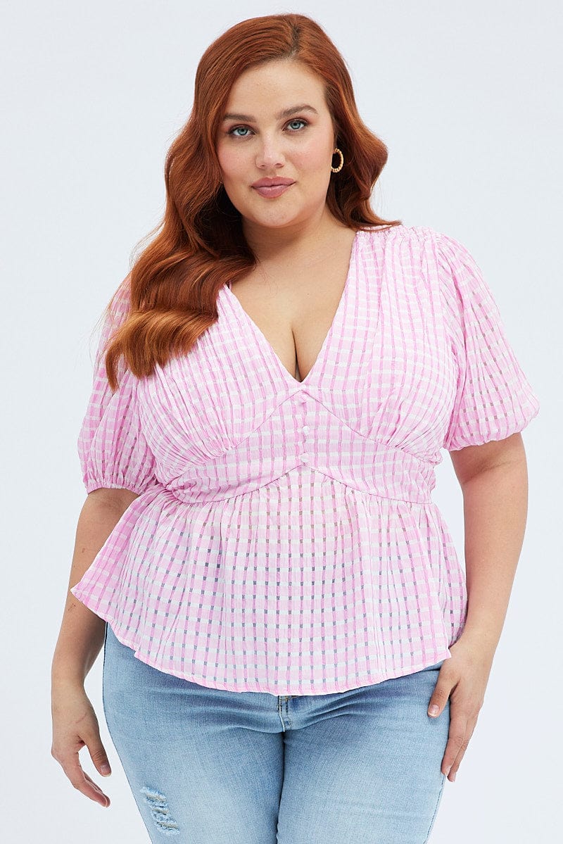 Pink Peplum Top Short Sleeve - Image 3