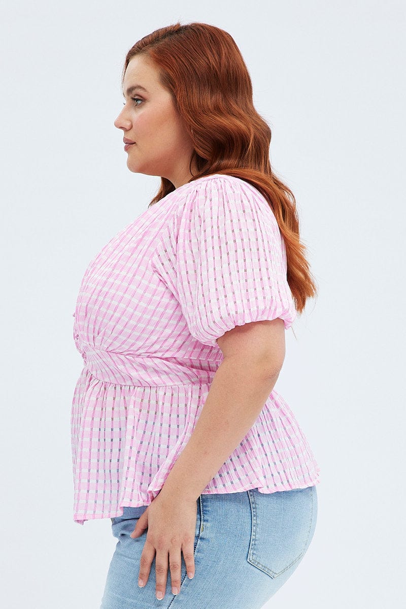Pink Peplum Top Short Sleeve - Image 4