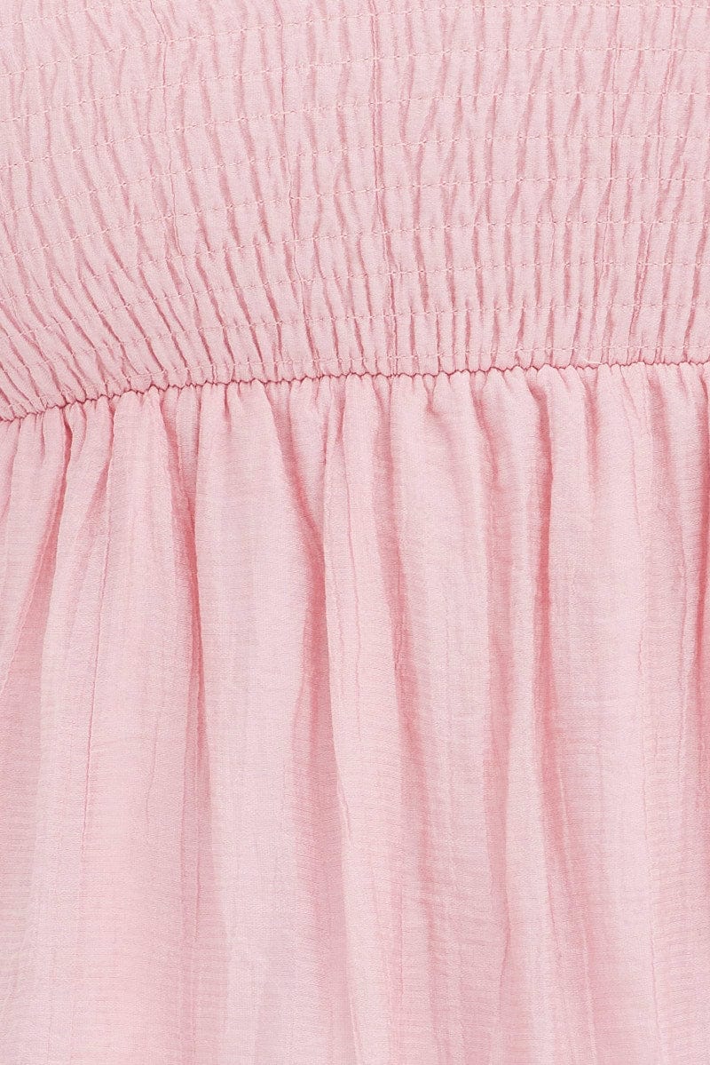 Pink Peplum Top Short Sleeve Shirred - Image 6