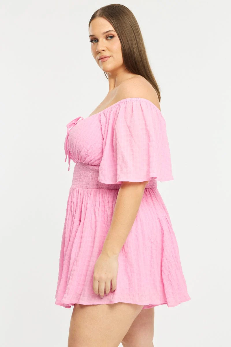 Pink Playsuit Short Sleeve Textured - Image 3