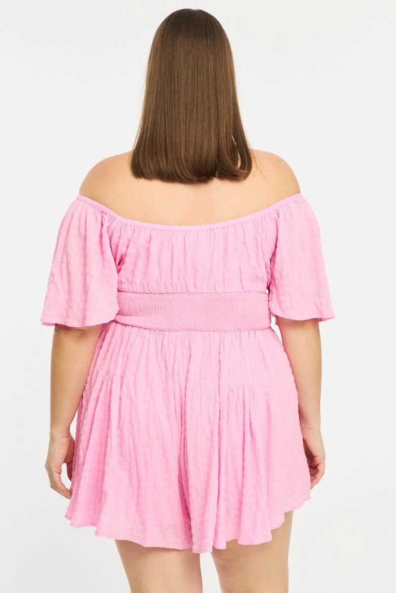 Pink Playsuit Short Sleeve Textured - Image 4