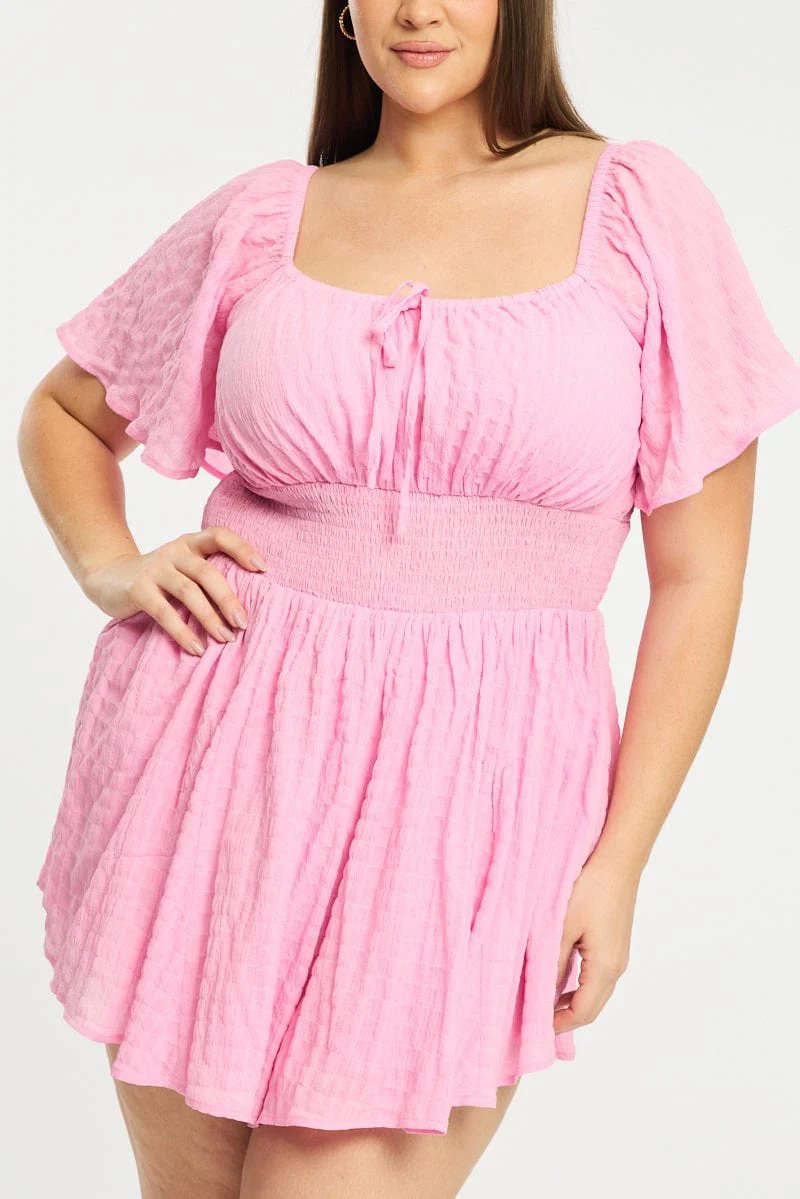 Pink Playsuit Short Sleeve Textured - Image 5