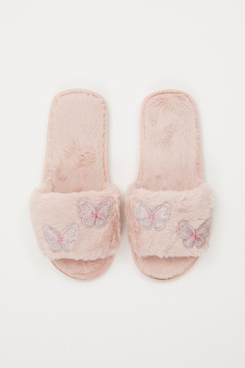 Pink Plus 3D Butterfly Faux Fur Slider Slippers - Image 2