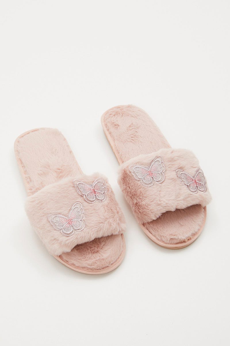 Pink Plus 3D Butterfly Faux Fur Slider Slippers - Image 3