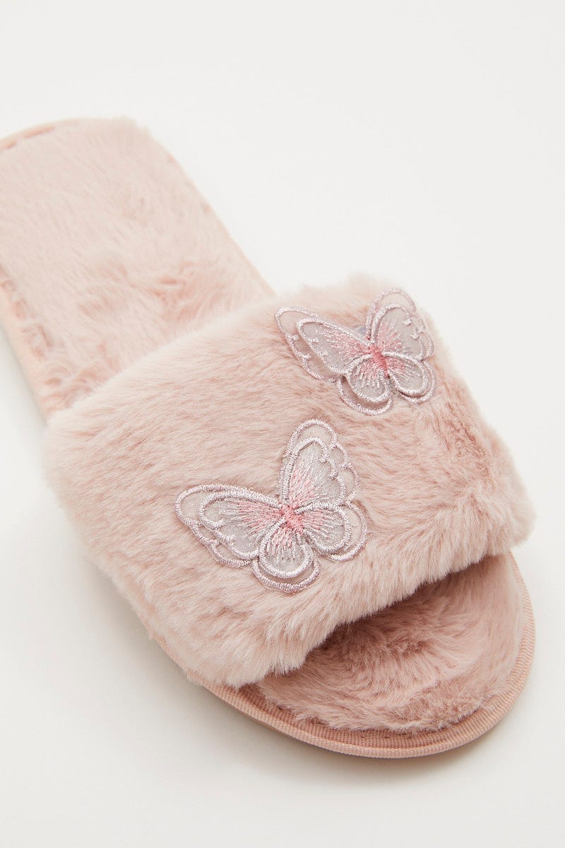 Pink Plus 3D Butterfly Faux Fur Slider Slippers - Image 4