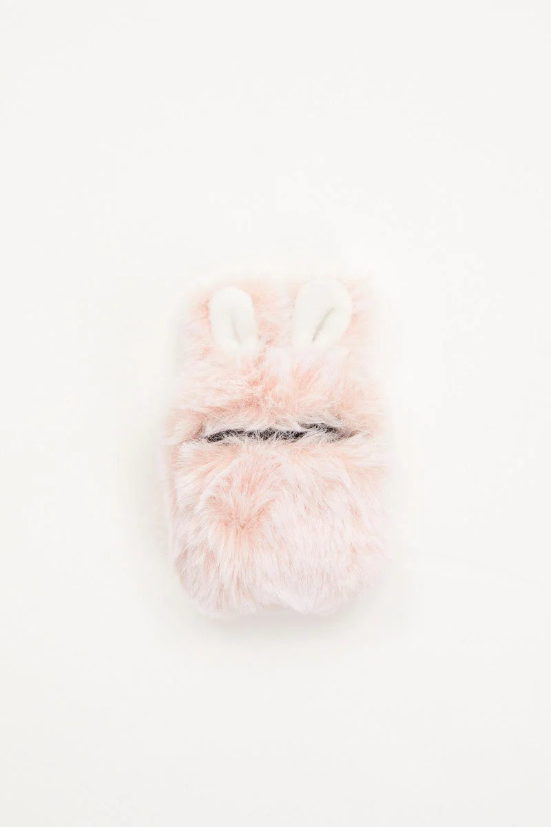 Pink Plus Faux Fur Bunny Air Pod Case With Ears - Image 3