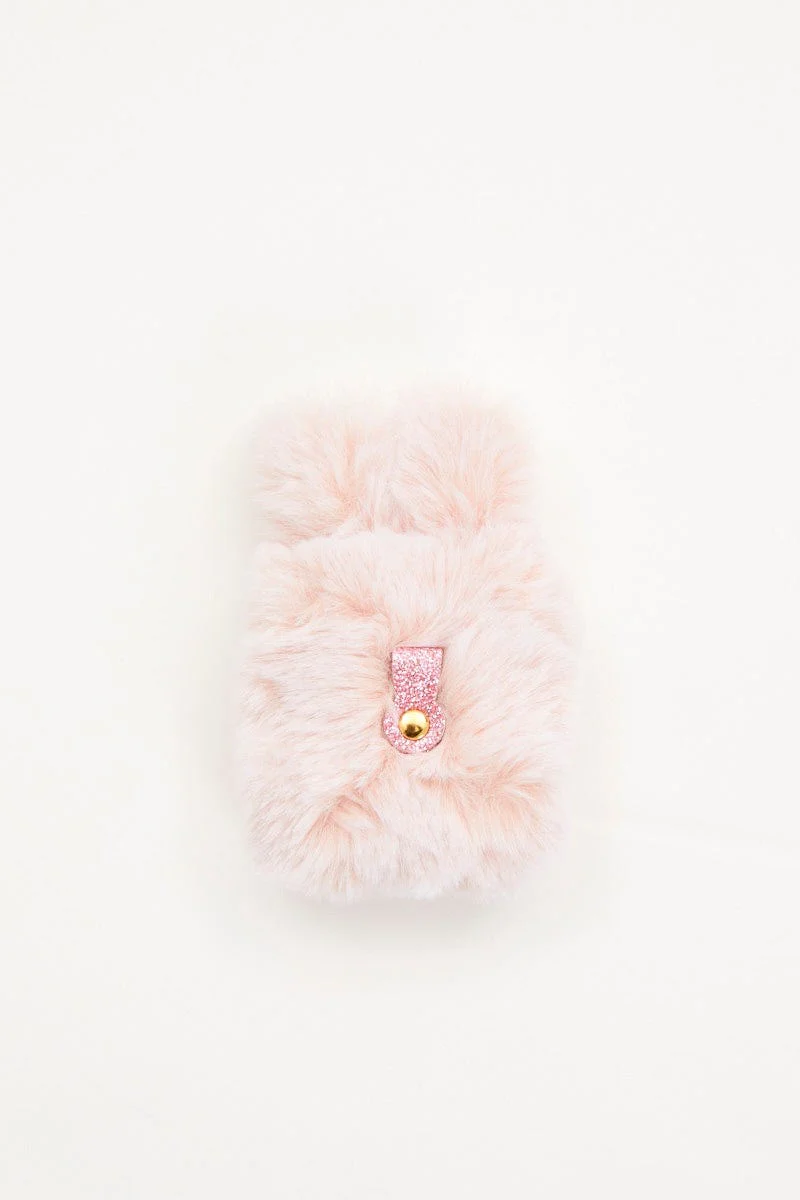 Pink Plus Faux Fur Bunny Air Pod Case With Ears - Image 4