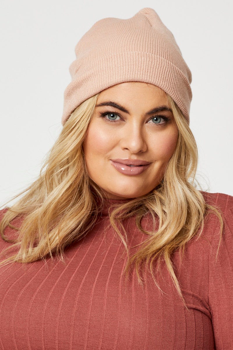 Pink Plus Ribbed Beanie