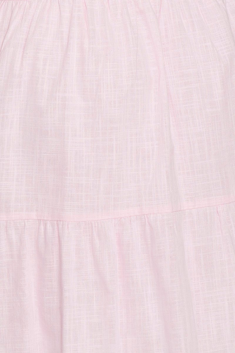 Pink Puff 3/4 Sleeve Textured Cotton Pink Layer Dress - Image 6