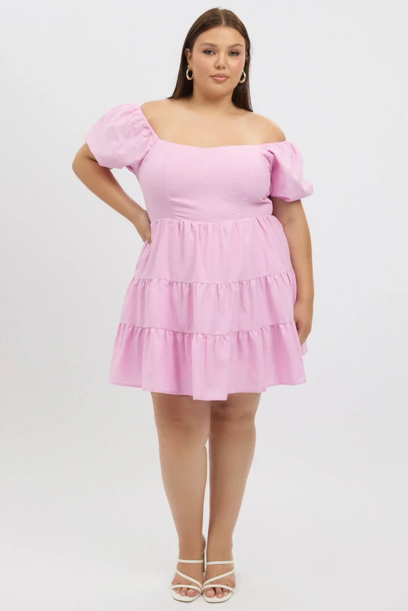 Pink Puff Sleeve Sweetheart Neck Mini Dress - Image 3