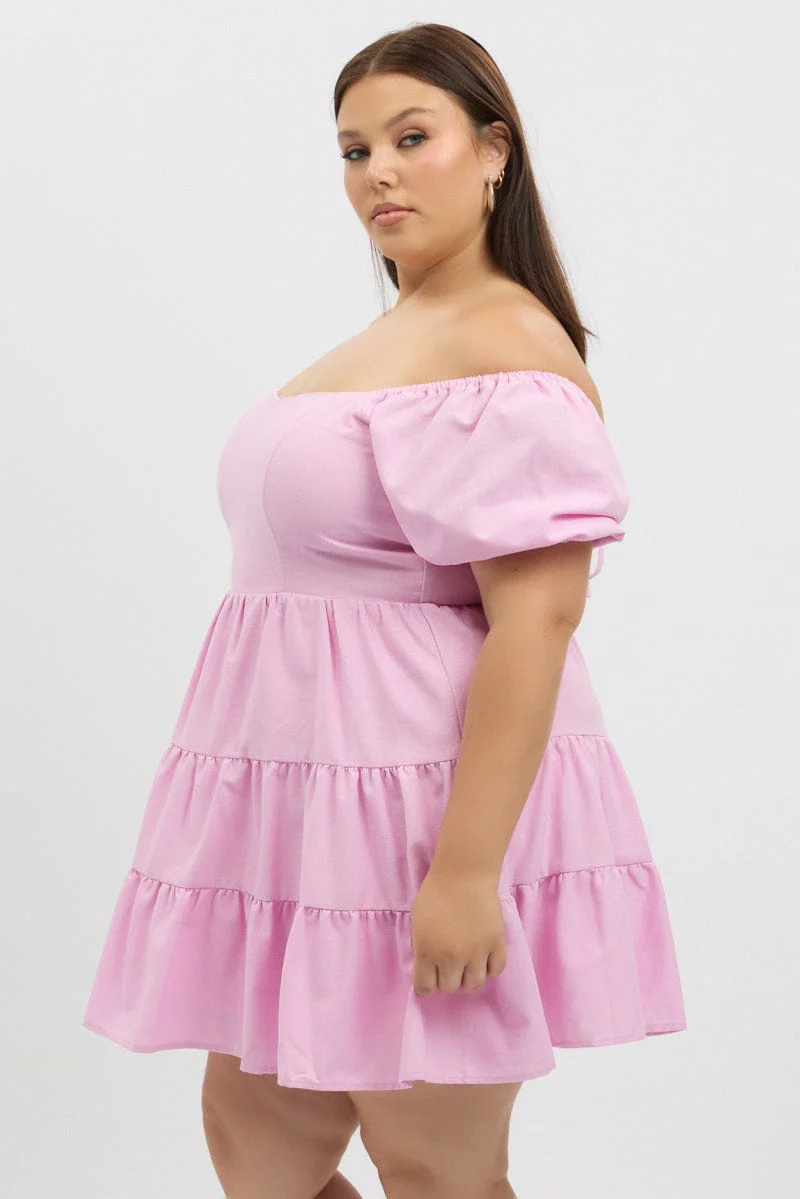 Pink Puff Sleeve Sweetheart Neck Mini Dress - Image 4