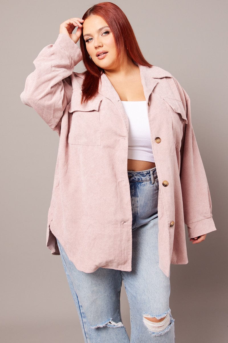 Pink Relaxed Shirt Long Sleeve Corduroy - Image 3
