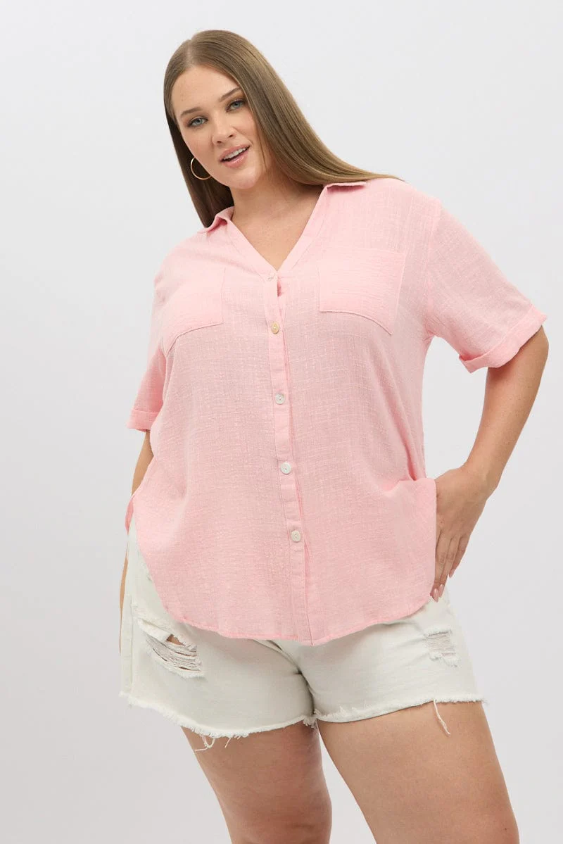 Pink Relaxed Shirt Short Sleeve Pocket - Image 3