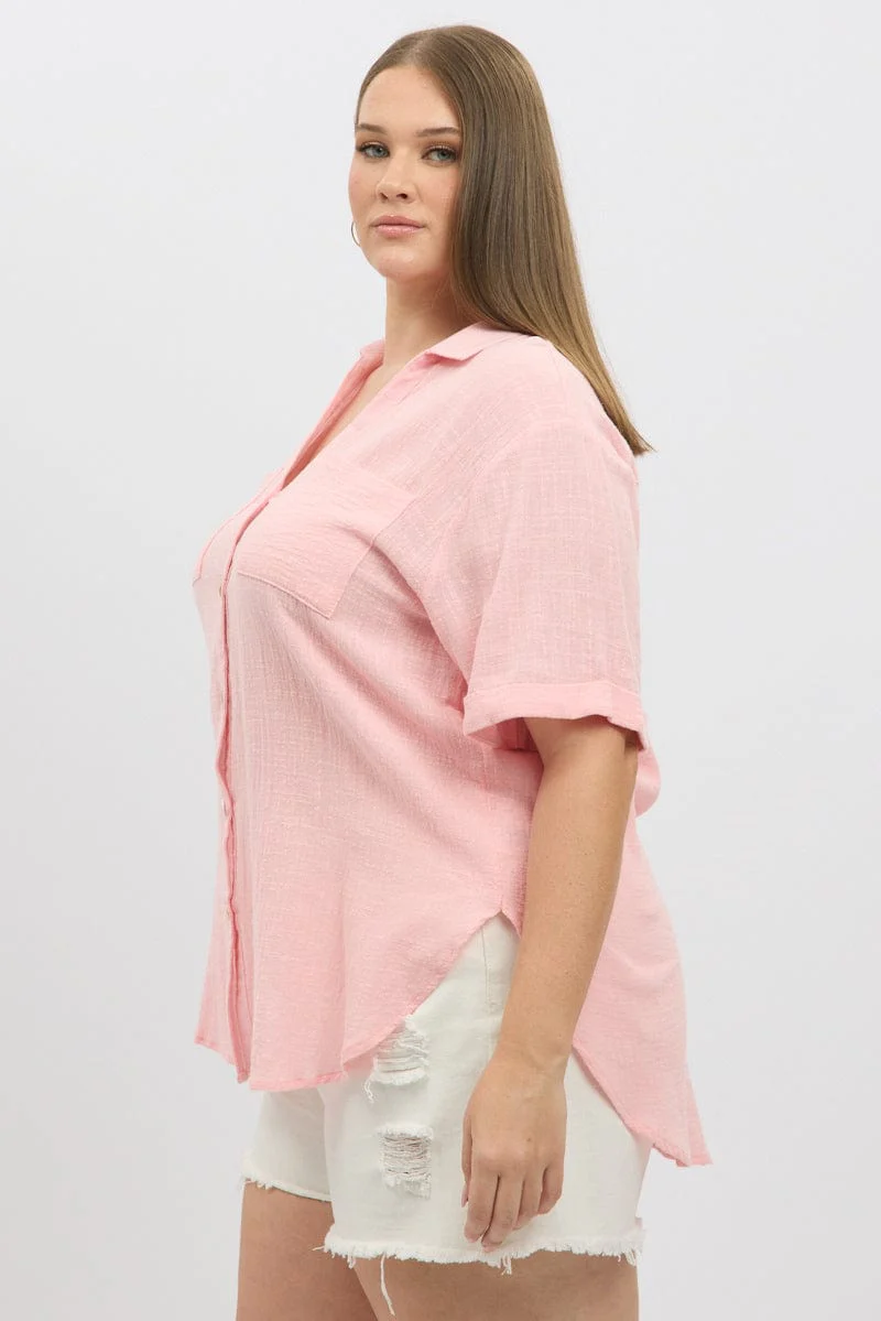 Pink Relaxed Shirt Short Sleeve Pocket - Image 4