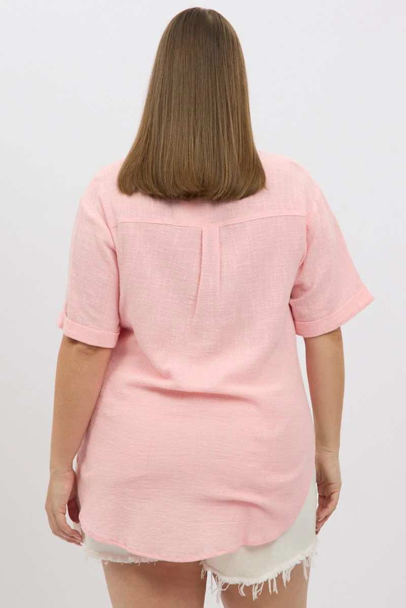 Pink Relaxed Shirt Short Sleeve Pocket - Image 5