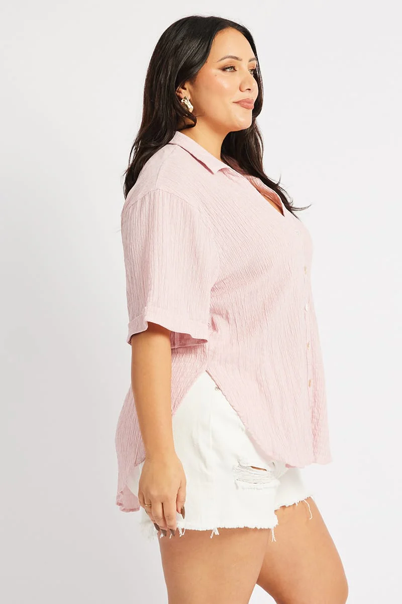 Pink Relaxed Shirt Short Sleeve Textured - Image 3