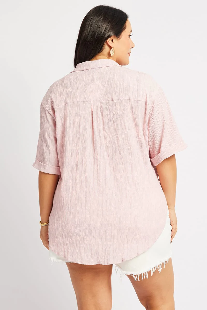 Pink Relaxed Shirt Short Sleeve Textured - Image 4
