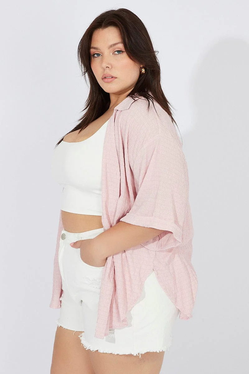 Pink Relaxed Shirt Short Sleeve Textured - Image 4