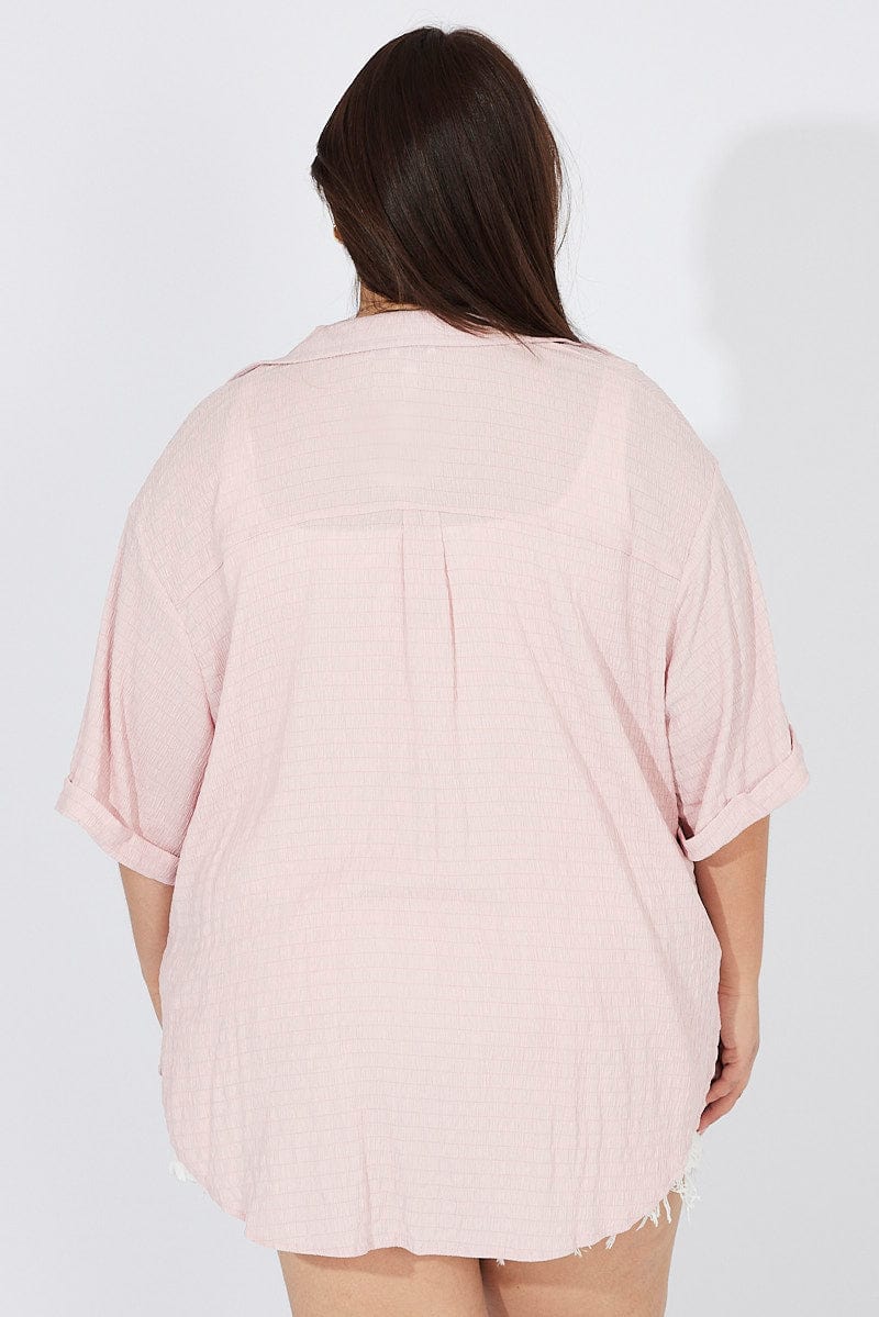 Pink Relaxed Shirt Short Sleeve Textured - Image 5