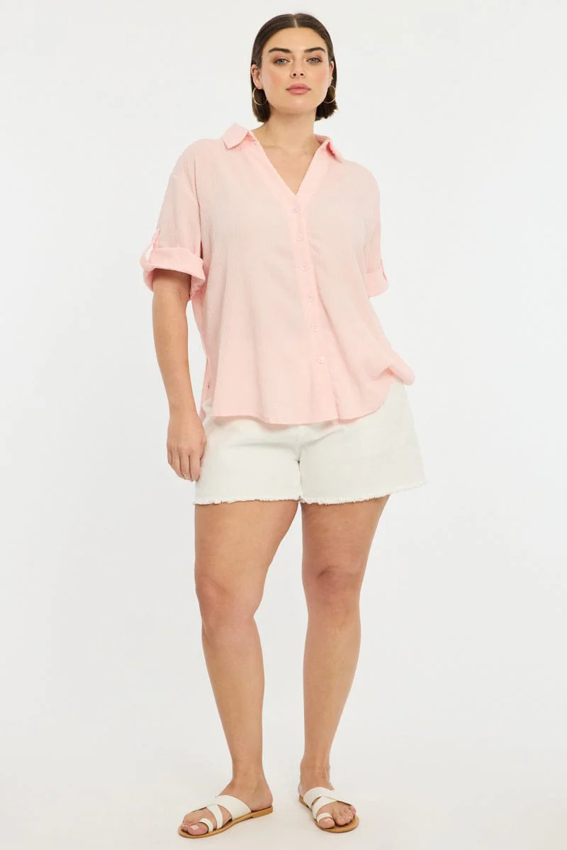 Pink Relaxed Shirt Short Sleeve Textured - Image 2