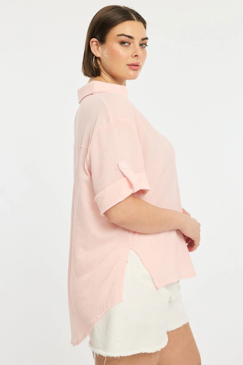 Pink Relaxed Shirt Short Sleeve Textured - Image 3