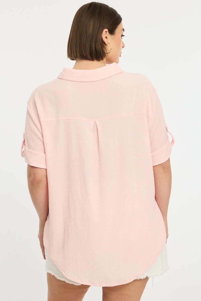 Pink Relaxed Shirt Short Sleeve Textured - Image 4