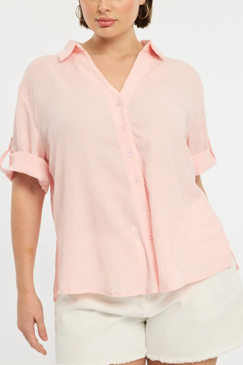 Pink Relaxed Shirt Short Sleeve Textured - Image 5