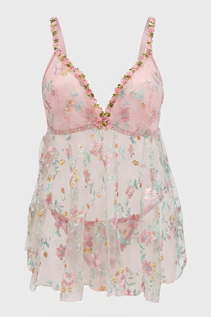 Pink Rose Embroidered Slip Nightdress