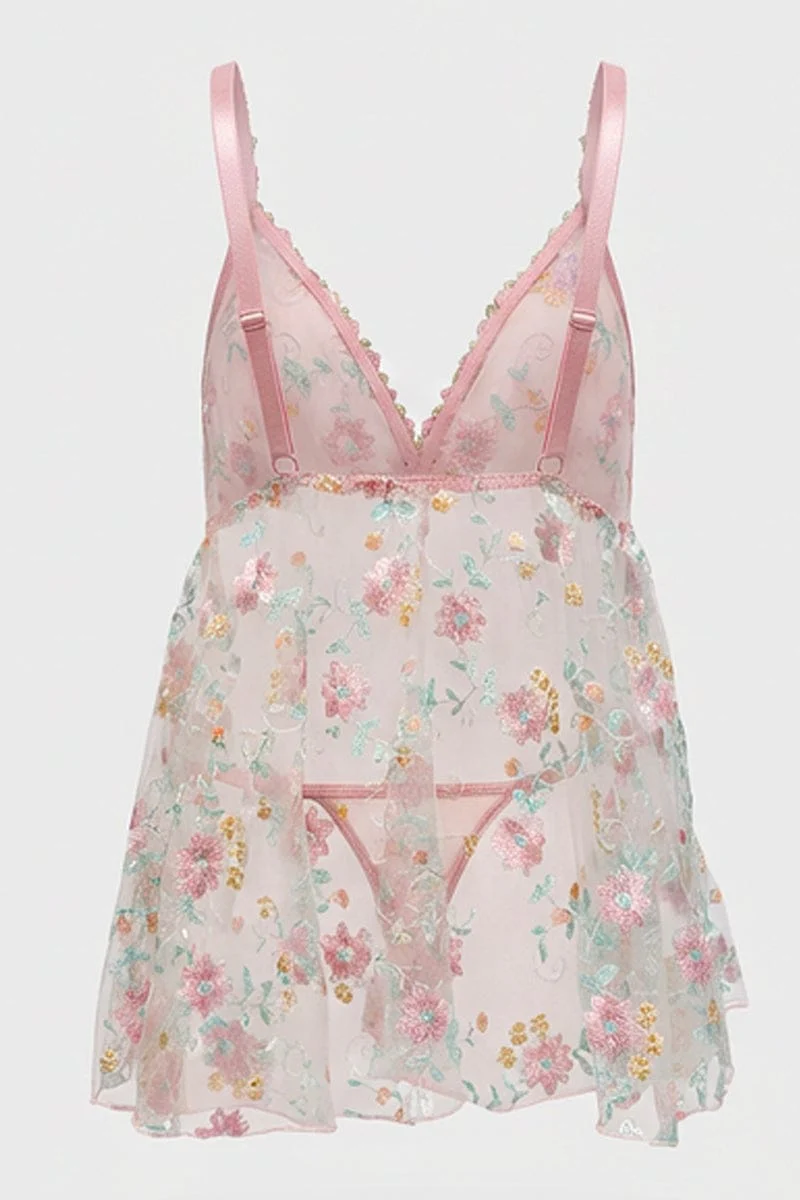 Pink Rose Embroidered Slip Nightdress - Image 2
