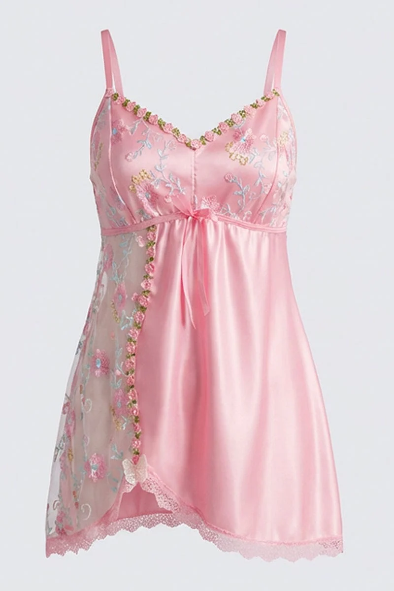 Pink Rose Embroidered Slip Nightdress