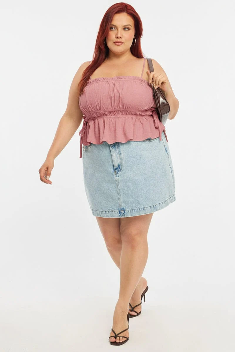 Pink Ruched Cami Top Linen Blend