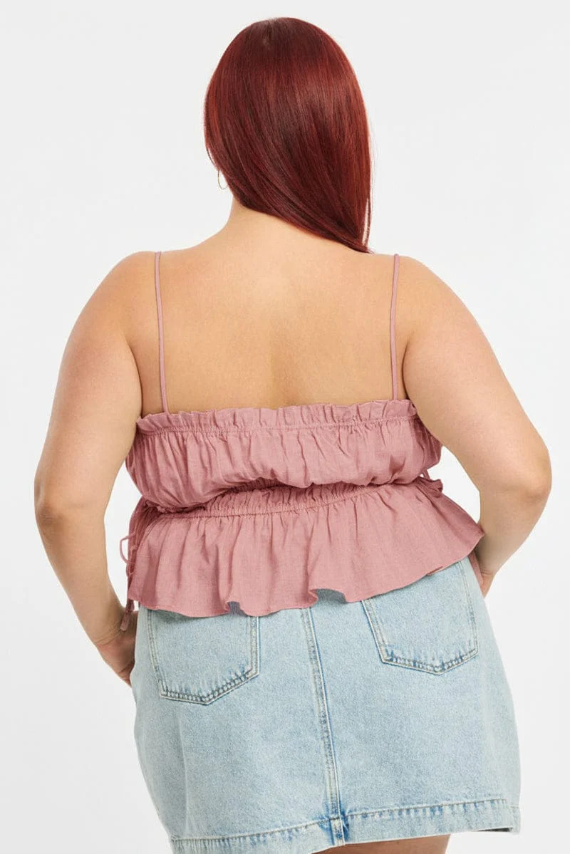 Pink Ruched Cami Top Linen Blend - Image 4