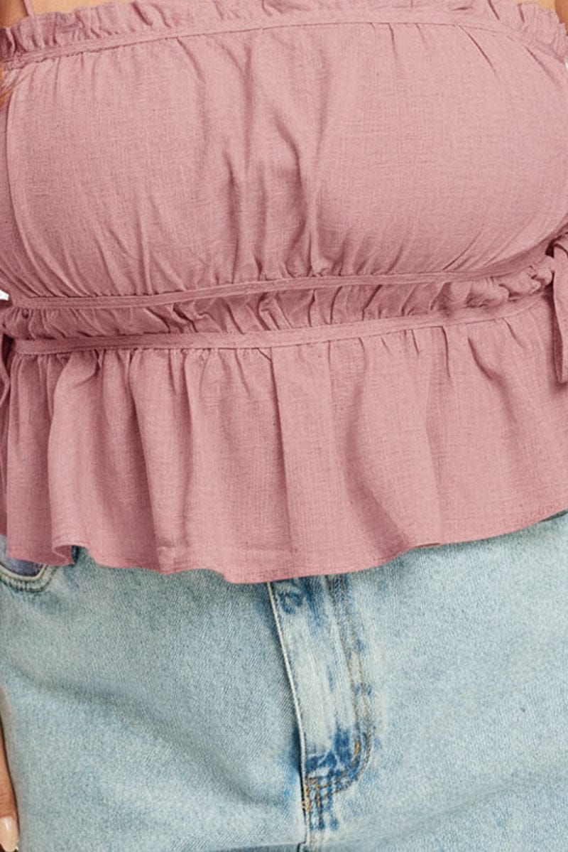 Pink Ruched Cami Top Linen Blend - Image 5