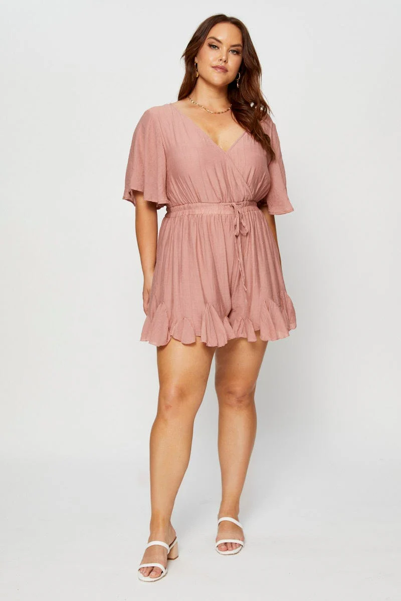 Pink Ruffle Playsuit V-neck Bell Sleeve - Image 2