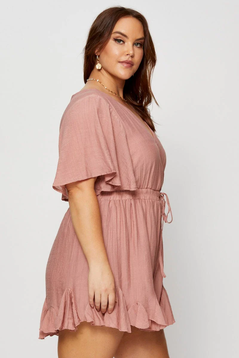 Pink Ruffle Playsuit V-neck Bell Sleeve - Image 4