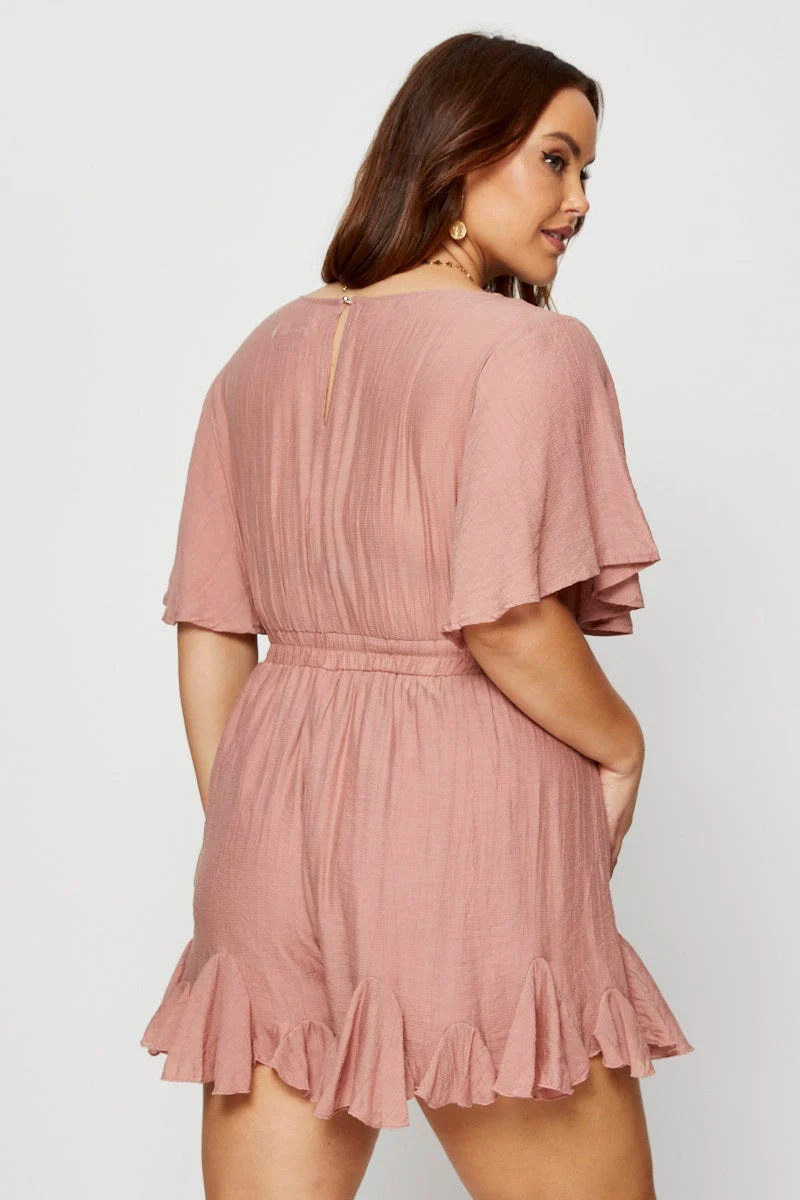 Pink Ruffle Playsuit V-neck Bell Sleeve - Image 5
