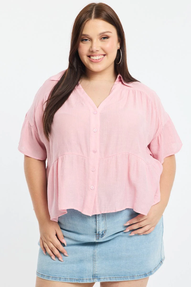 Pink Ruffle Shirt Short Sleeve