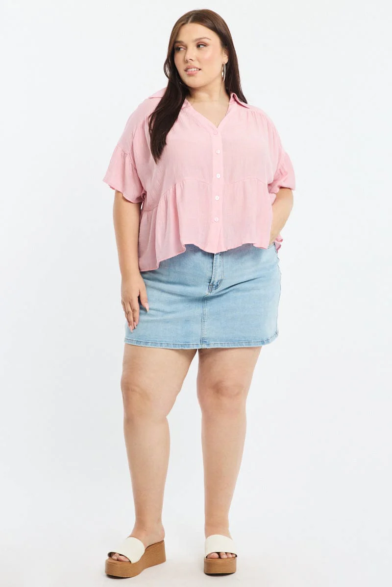 Pink Ruffle Shirt Short Sleeve - Image 2