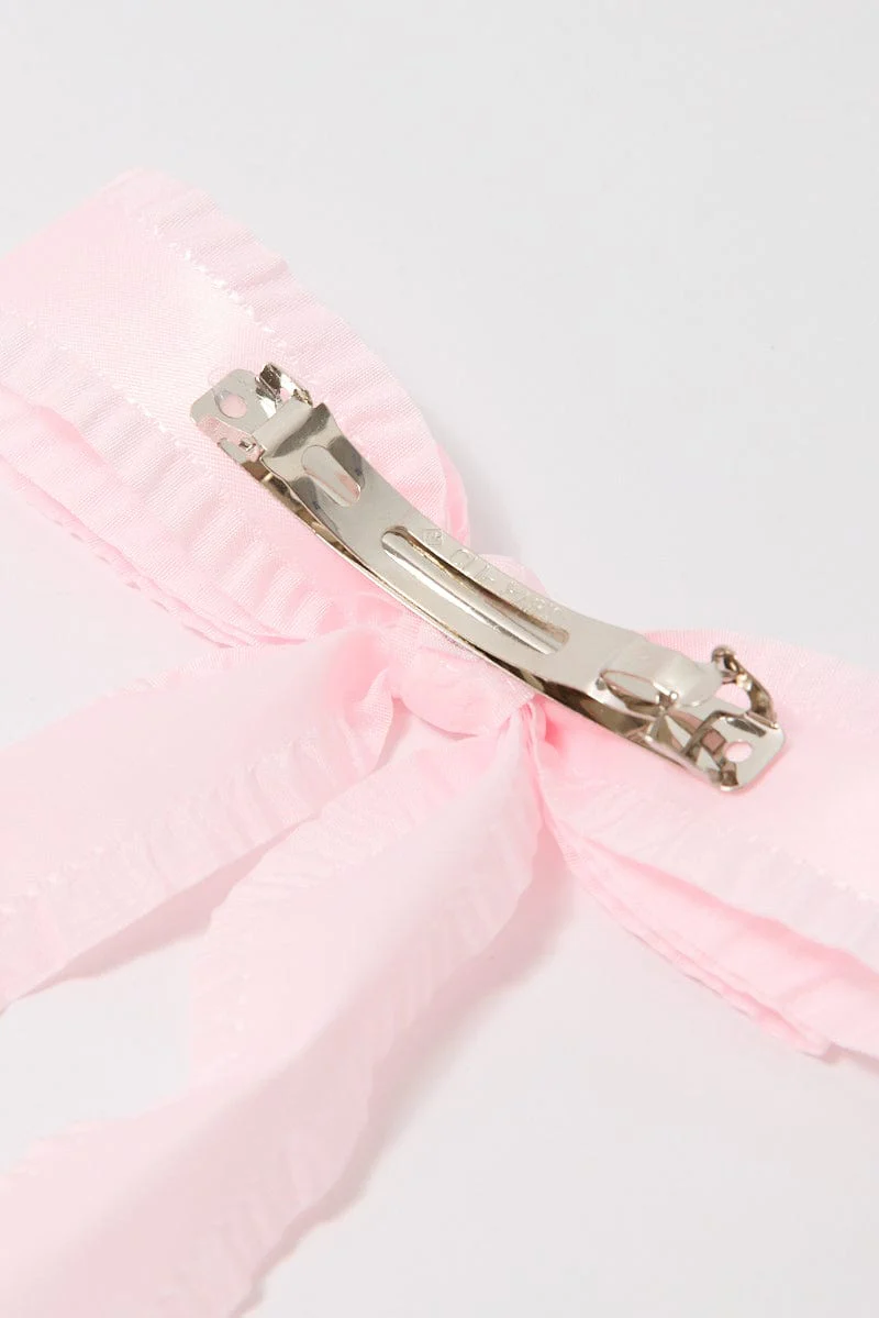 Pink Ruffled Bow Hair Clip - Image 3