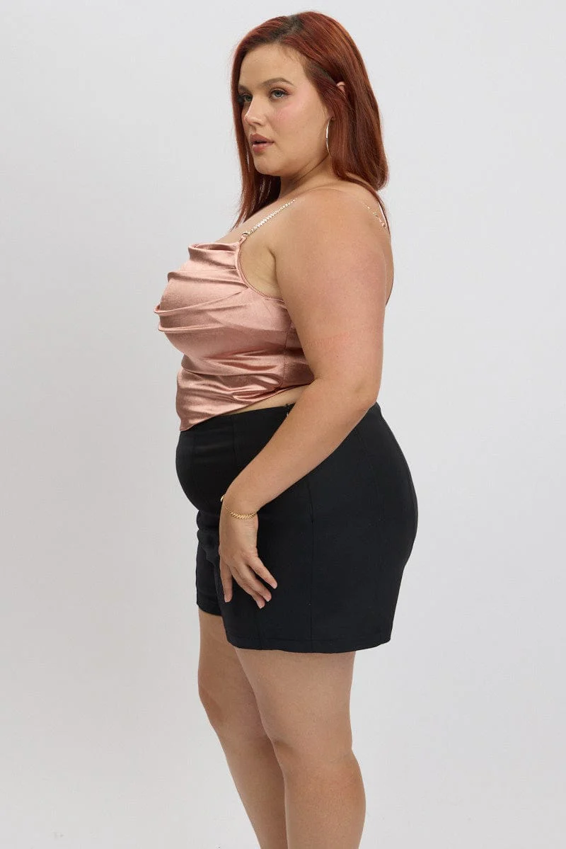 Pink Satin Cami Top Cowl Neck Diamante Strap - Image 4