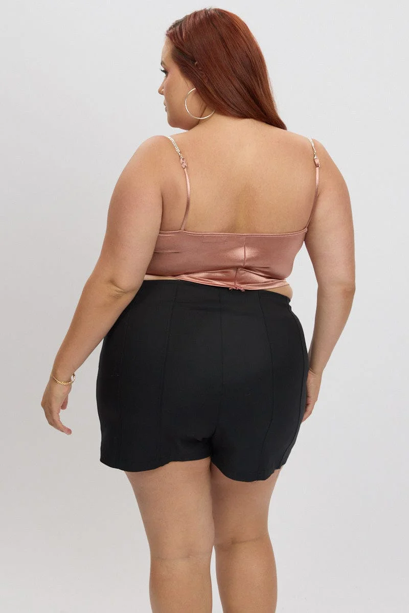 Pink Satin Cami Top Cowl Neck Diamante Strap - Image 5
