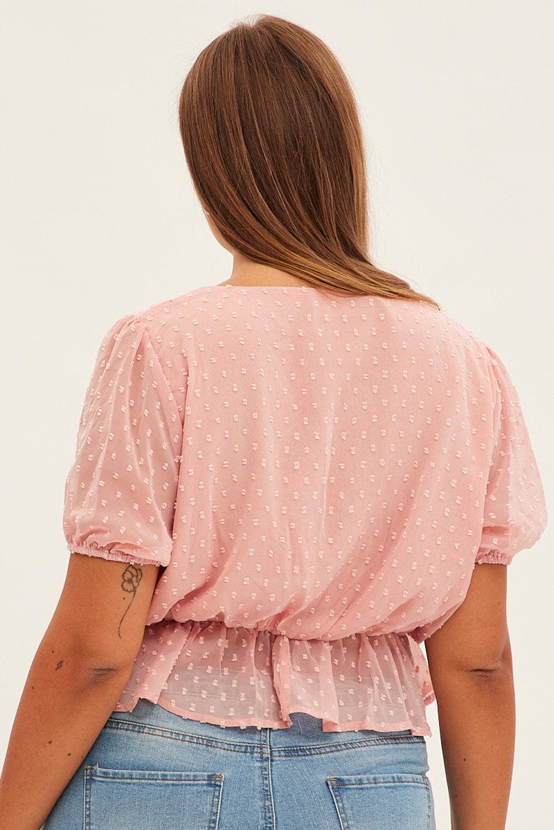 Pink Shirred Top Short Sleeve V-neck - Image 5