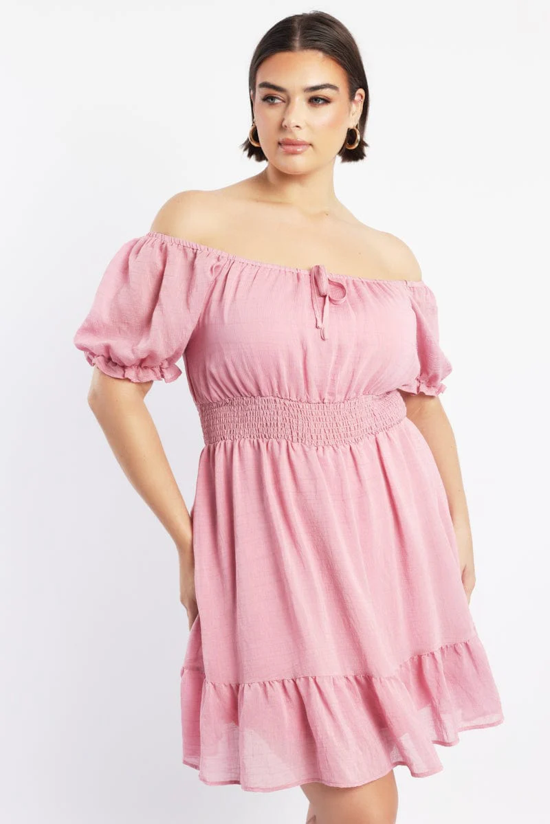 Pink Shirred Waist Frill Hem Minidress - Image 2