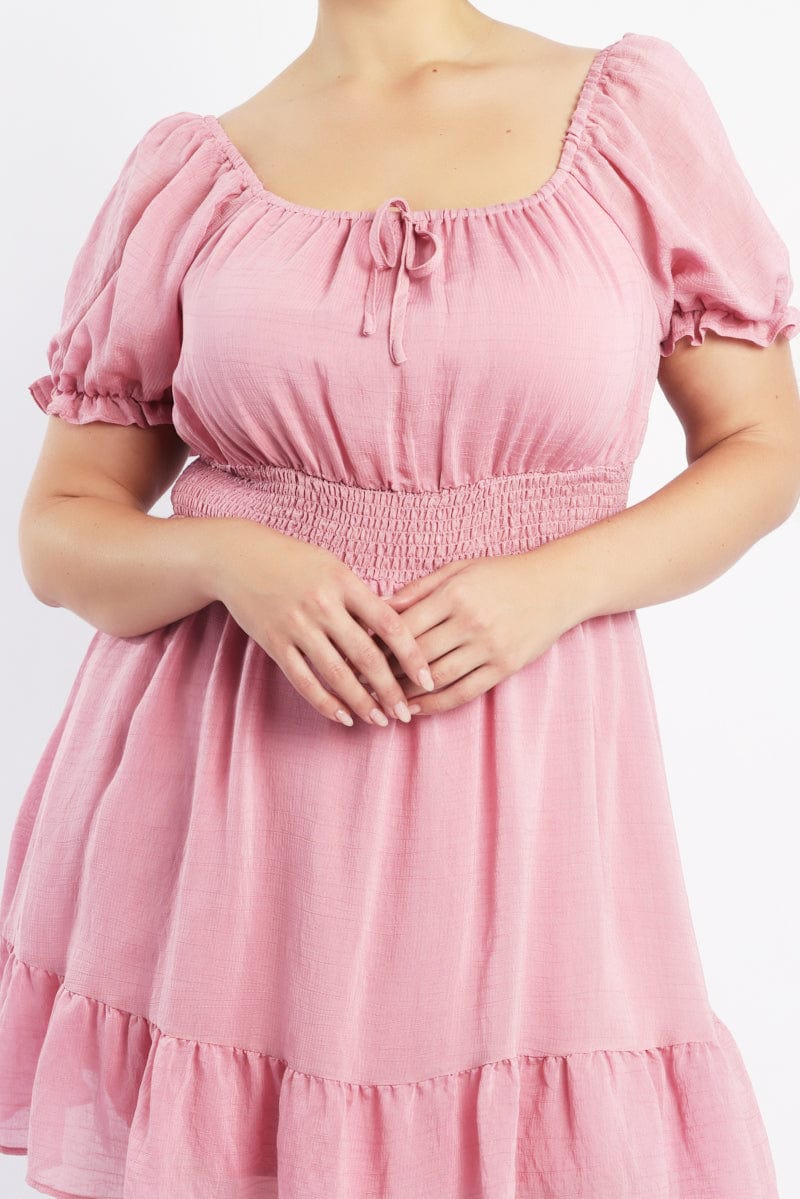 Pink Shirred Waist Frill Hem Minidress - Image 6