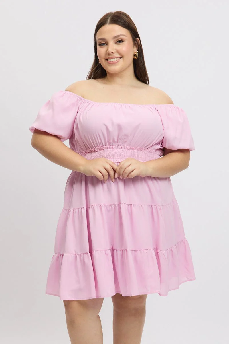 Pink Shirred Waistband Tiered Minidress - Image 2