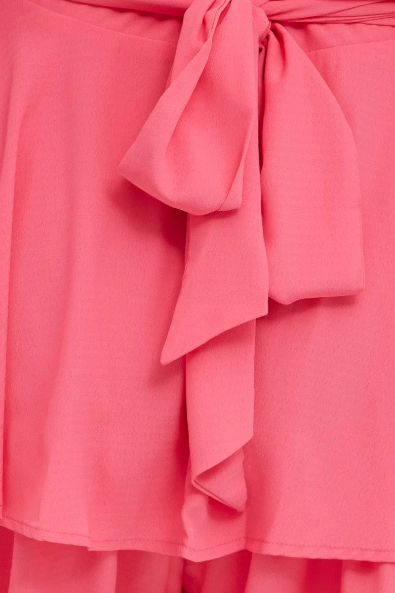 Pink Short Playsuit Strappy V-neck Tie Waist Crepe - Image 6