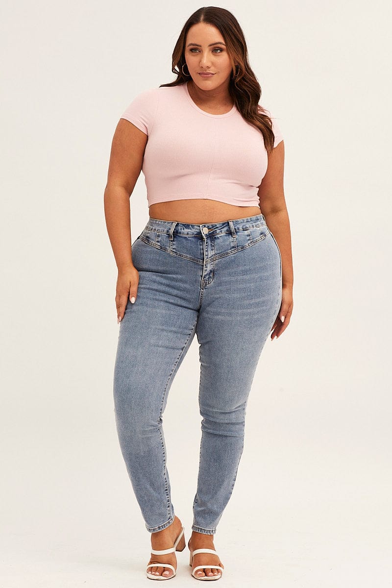 Pink Short Sleeve Pink Crop Rib Jersey Top - Image 2